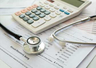 Medical Billing Statement with Stethoscope and Calculator on Desk