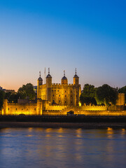 Night scene of Tower of London at night in UK