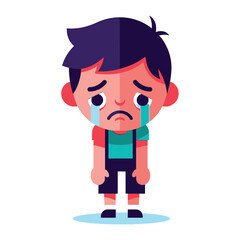 Crying Boy: A simple illustration of a sad young boy, tears streaming down his face, highlighting vulnerability, sadness, and the emotions of childhood. 