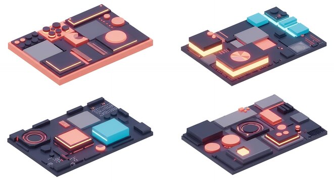 Isometric circuit board graphics collection