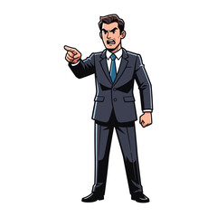 Obraz premium Anger's Authority: A stern business person in a power suit, fiercely pointing, radiating authority and disapproval.