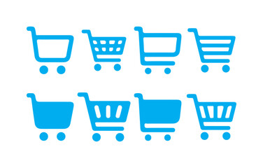blue Shopping cart icon set. Trolley symbol. Cart icon set. Outline shopping cart, basket, bag icon, buy and sale symbol. Victor illustration eps10.