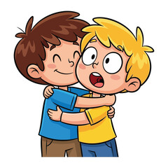 Joyful Embrace: Two young friends share a hug. Their expressions, a mix of affection and surprise, portray the essence of friendship and love. This scene resonates with warmth and connection.