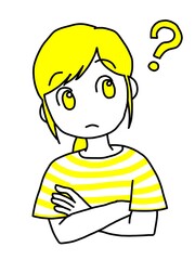 腕組みして考える女性（黄色）