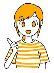 笑顔で説明する若い女性（オレンジ）