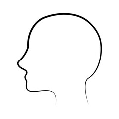 Human side head outline portrait. Simple sketch line style vector design isolated illustration.