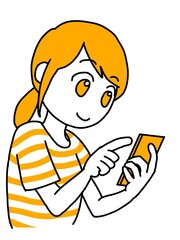 スマホを操作する女性（オレンジ）