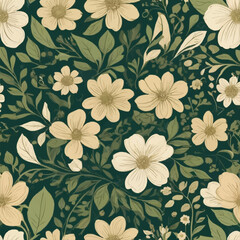 Obraz premium green and beige floral patterns with flowers and leaves. Vector seamless backgrounds