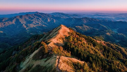 Golden Triangular Mountain Peak At Sunrise