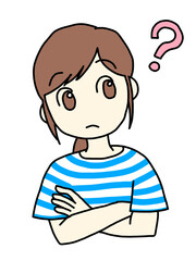 腕組みして考える女性