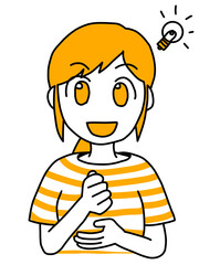 ひらめいた若い女性（オレンジ）