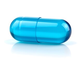 Bright blue capsule on white background