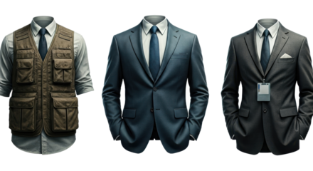 Collection of Formal and Professional Attire Including Suits and Vests