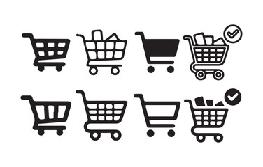 Shopping cart icon set business line drawing of shopping cart. Internet shop buy symbol,. E-commerce outline icons. Add to cart button. victor illustration eps10.