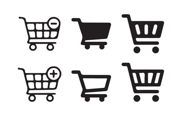 Shopping cart icon set business line drawing of shopping cart. Internet shop buy symbol,. E-commerce outline icons. Add to cart button. victor illustration eps10.