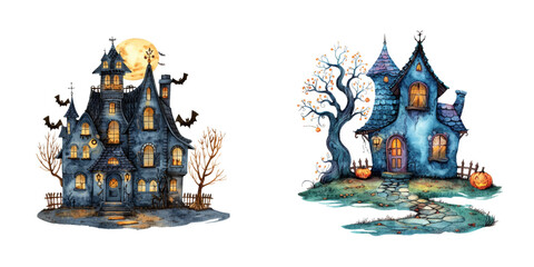 halloween house watercolor vector illustration
