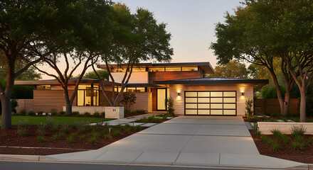 Modern suburban home showcases a contemporary design in a residential setting