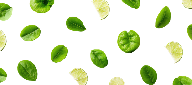 Pattern of lime slices and leaves on black background - Powered by Adobe