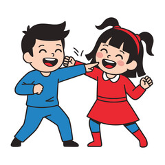Playful Bond: Animated illustration of two smiling children engaged in an exciting and playful game. The boy, with a bright smile, playfully punches the girl's cheek.