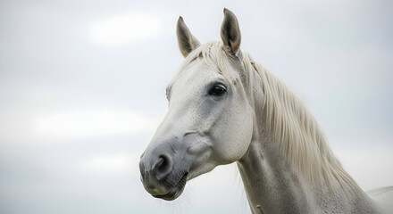 Elegant White Horse portrait showcasing a powerful presence against soft