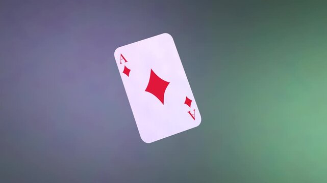 3D animation of Ace card falls down, hits the ground and camera follows, captures the card in center of the image
