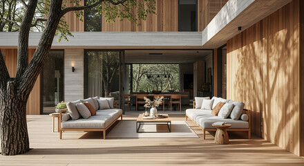 Contemporary outdoor living space with modern design and wooden architecture