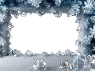 Frosted crystal snowflakes: magical winter border with sparkling ice formation