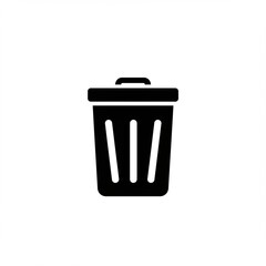 Simple Black Trash Can Icon on White Background Waste Management Concept.