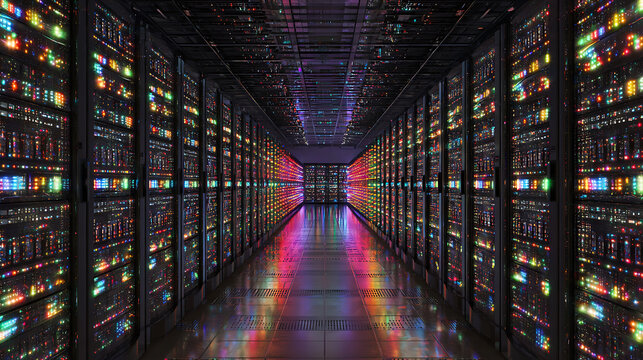  A giant network server glowing with multicolored lights (2)