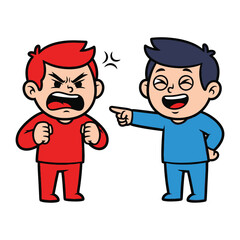 Cartoon Conflict: A vibrant illustration captures the essence of disagreement, with one figure expressing frustration, and another responding with laughter.