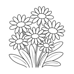 Daisy Flower Illustration – Cheerful Line Art for Spring, Garden, and Kids-Friendly Coloring Page