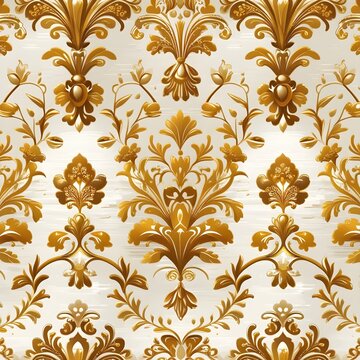 Vector seamless damask gold patterns. Rich ornament, old Damascus style gold pattern Generative AI 