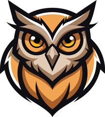 A detailed vector illustration of a brown owl head with sharp eyes, representing wisdom and strength.
