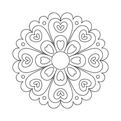 Heart Mandala with Floral Elements – Meditative Line Art for Coloring Page
