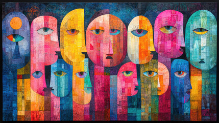 A vibrant tapestry of diverse individuals, each radiating pride and joy, adorned in rainbow colors and celebrating love and acceptance against a backdrop of bold, geometric shapes and playful 