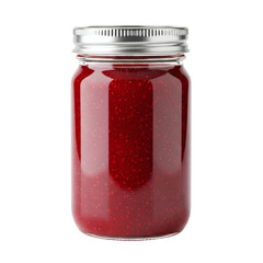 Glass mason jar of raspberry jam