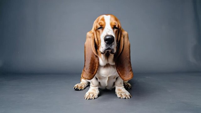 Basset hound with droopy eyes and extra-long ears, classic and elegant pose, soft even lighting highlighting fur texture
