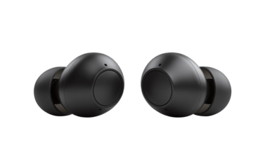 Pair of modern black wireless earbuds