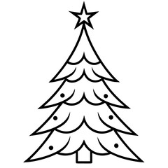Christmas Tree Line Art Vector on White Background