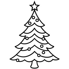 Christmas Tree Line Art Vector on White Background
