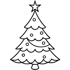 Christmas Tree Line Art Vector on White Background