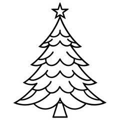 Christmas Tree Line Art Vector on White Background