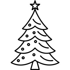 Christmas Tree Line Art Vector on White Background