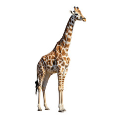 Naklejka premium Majestic Giraffe Standing Tall in African Savannah Landscape Wildlife Portrait Stock Photo