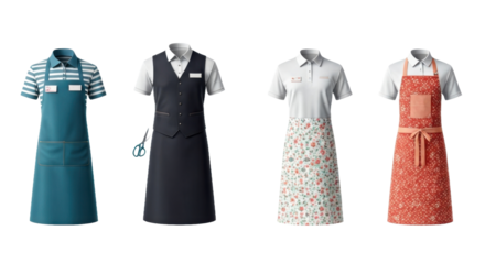 Variety of Culinary Aprons Displayed on a Transparent Background