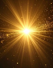 放射状に輝くゴールドの光と粒子エフェクト