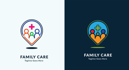 Colorful Family Care Logo with Medical Cross Symbol.