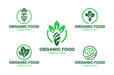 5 Organic Food Logo Set Modern Minimalist Green Brand Design
