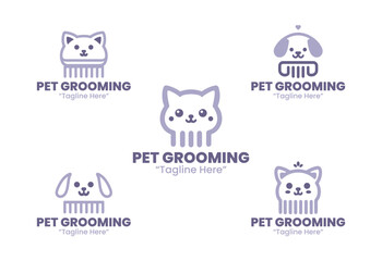 5 Pet Grooming Logo Set Modern Animal Care Brand Design