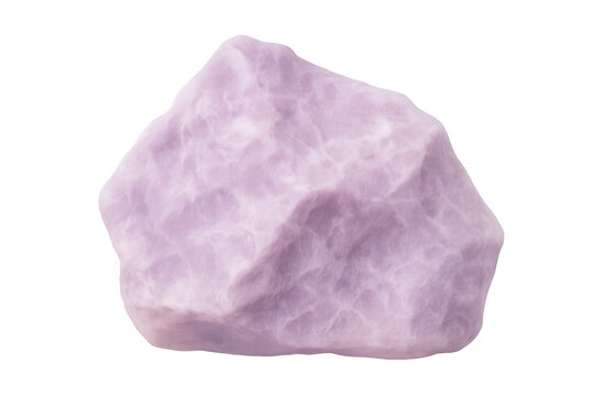 Spinning purple lepidolite mineral rock specimen, isolated on transparent background for seamless image editing